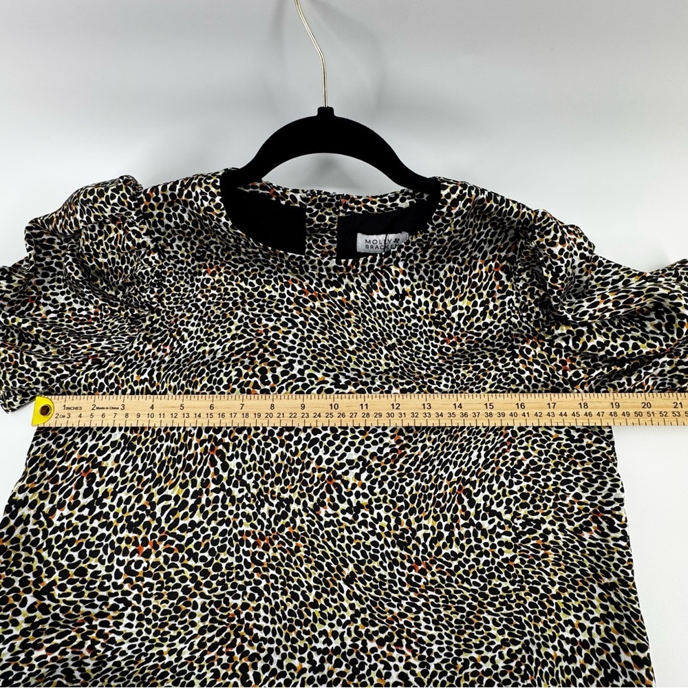 Molly Bracken chic Animal Print Mini shift Dress puff sleeves Sz S NWOT - Picture 9 of 10